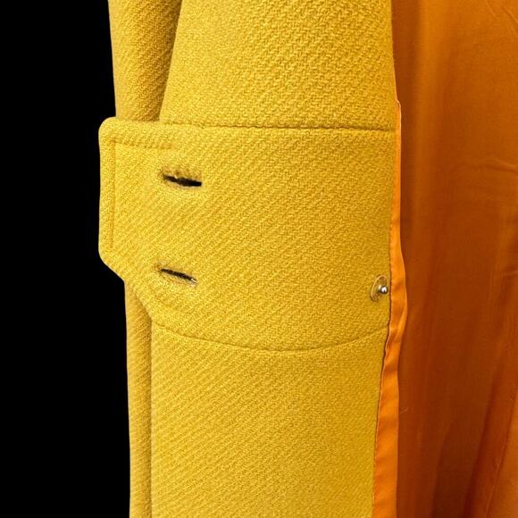 Vintage Yellow Wool Coat 1960s Mod Waist Tab Lined Swing S Mid Century 34” Bust - Picture 5 of 16